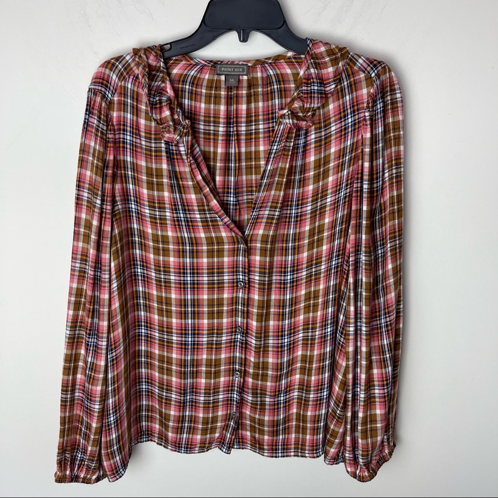 J Crew Point Sur Plaid Ruffle Top XL - Picture 6 of 12